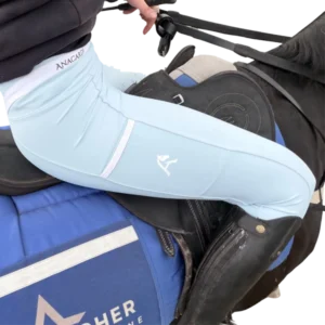 Whistler Tights - Blue/White Closeup Action Shot